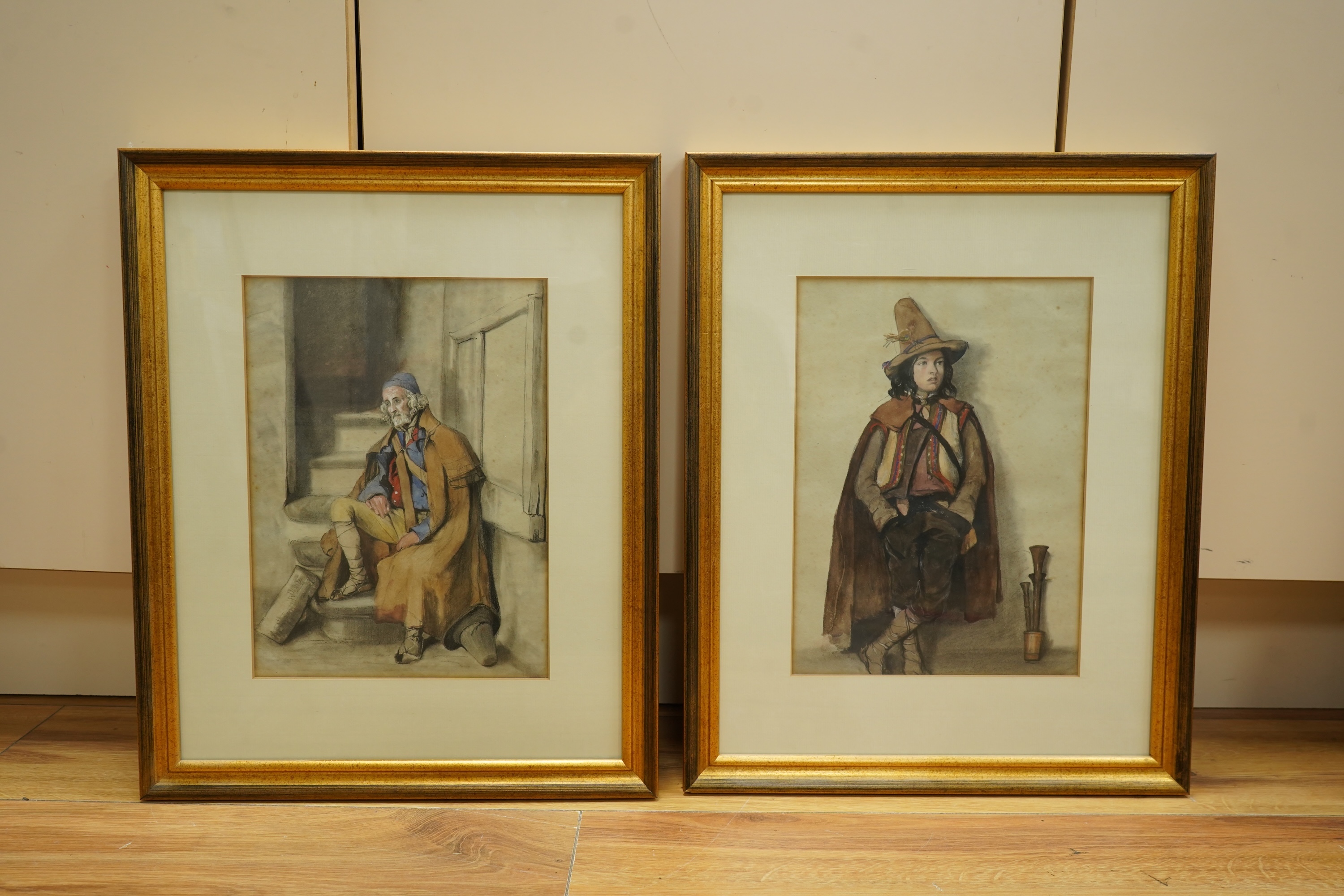 Late 19th century Italian School, Study of an elderly soldier and one other, unsigned, pair of watercolours, 28 x 21cm